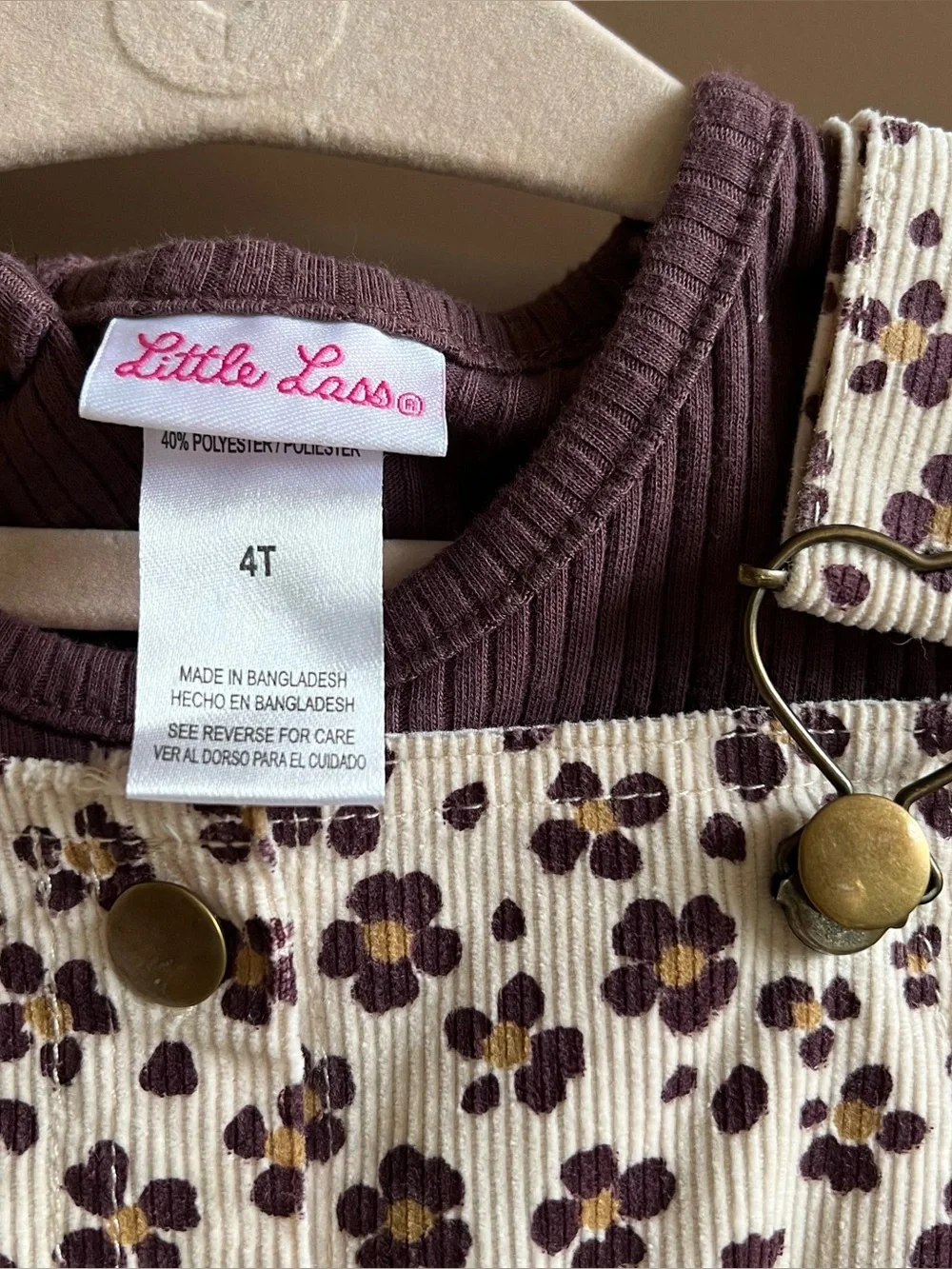 Little Lass Floral Corduroy Jumper Dress Set Size 4T